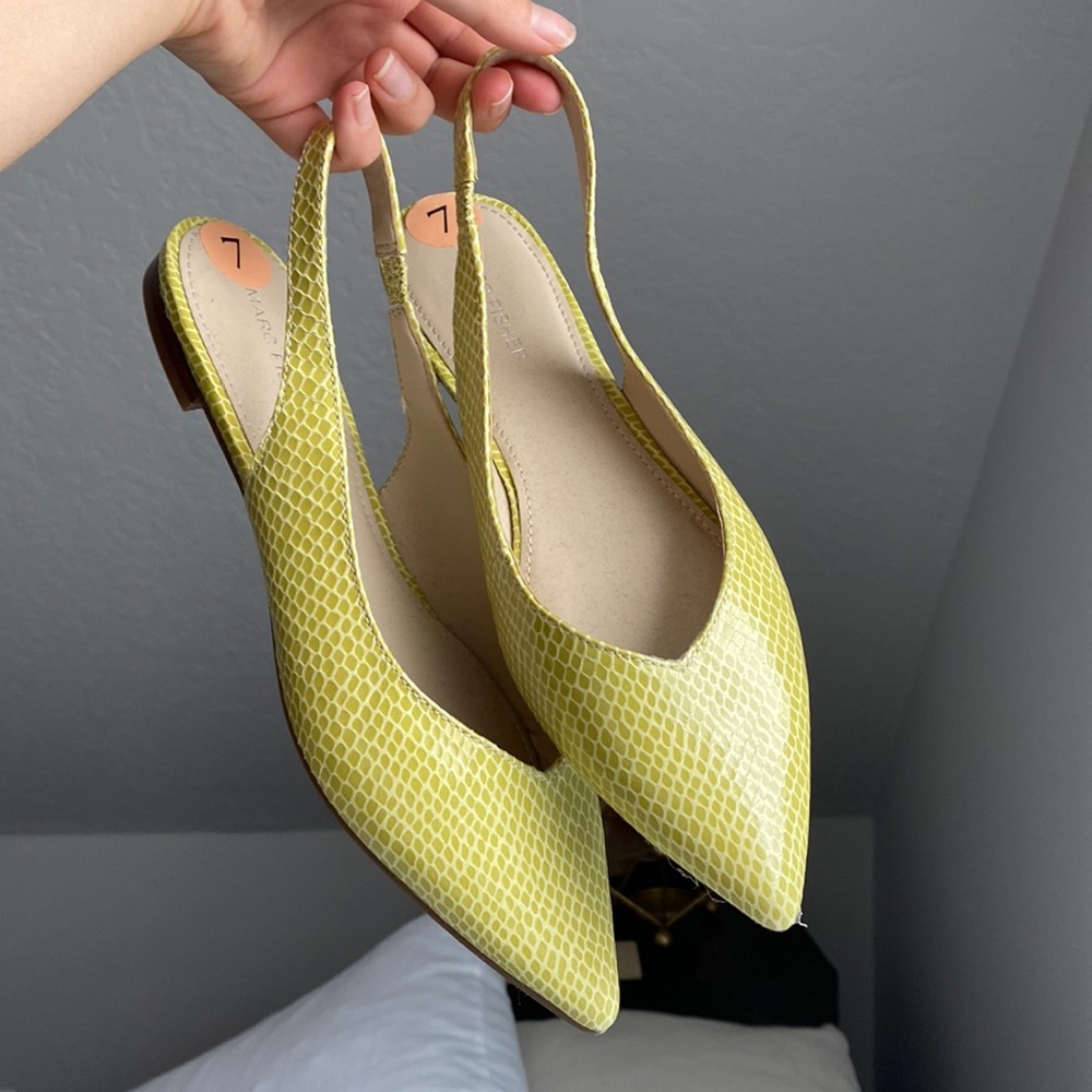 Marc Fisher Pointed Green Snakeskin Flats